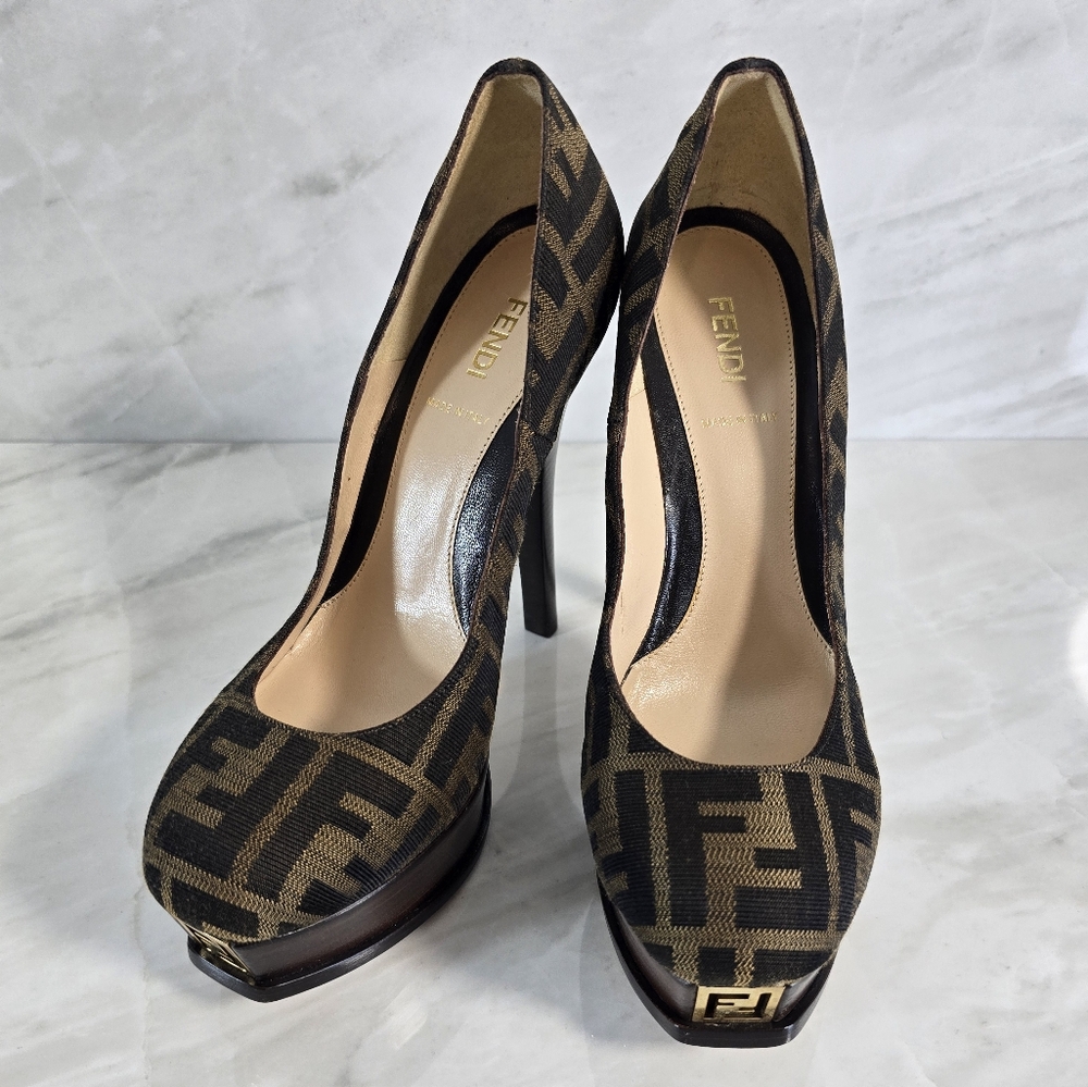 Fendi FF Motif Brown Platform Heels